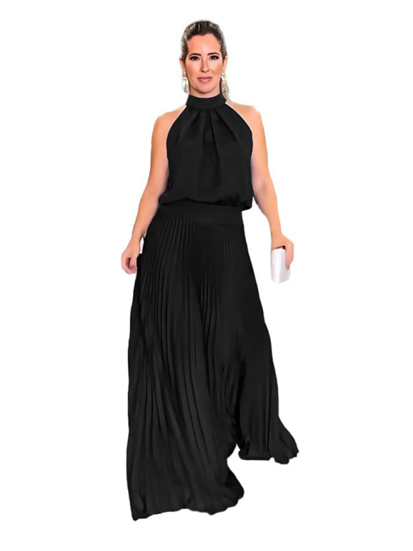 Blue Zone Planet |  sleeveless strappy backless halterneck pleated dress BLUE ZONE PLANET
