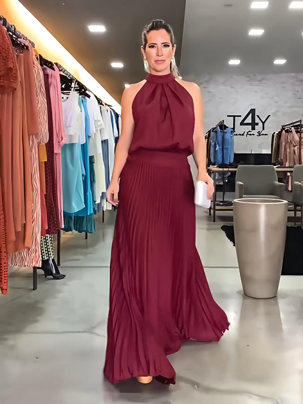 Blue Zone Planet |  sleeveless strappy backless halterneck pleated dress BLUE ZONE PLANET