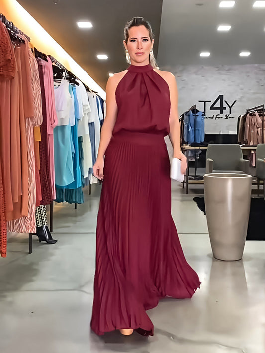 Blue Zone Planet |  sleeveless strappy backless halterneck pleated dress BLUE ZONE PLANET
