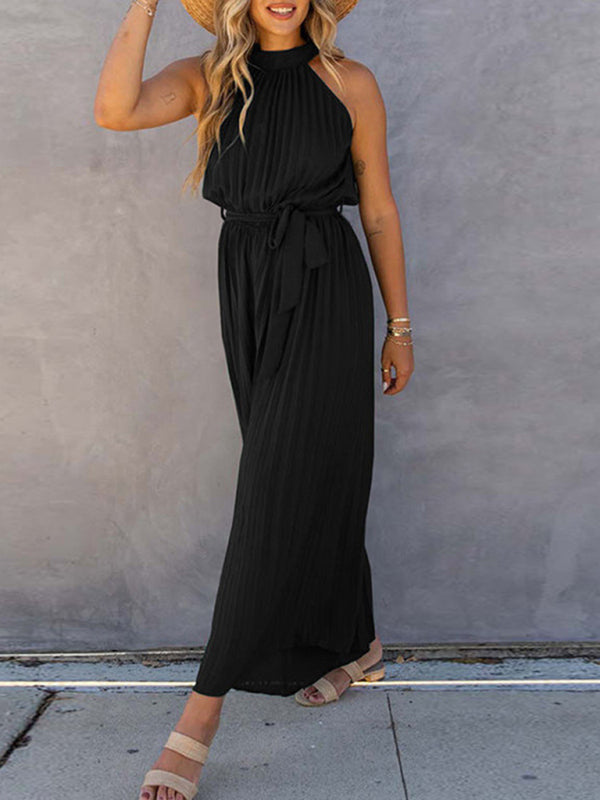 Blue Zone Planet | off-shoulder halter neck pleated jumpsuit BLUE ZONE PLANET
