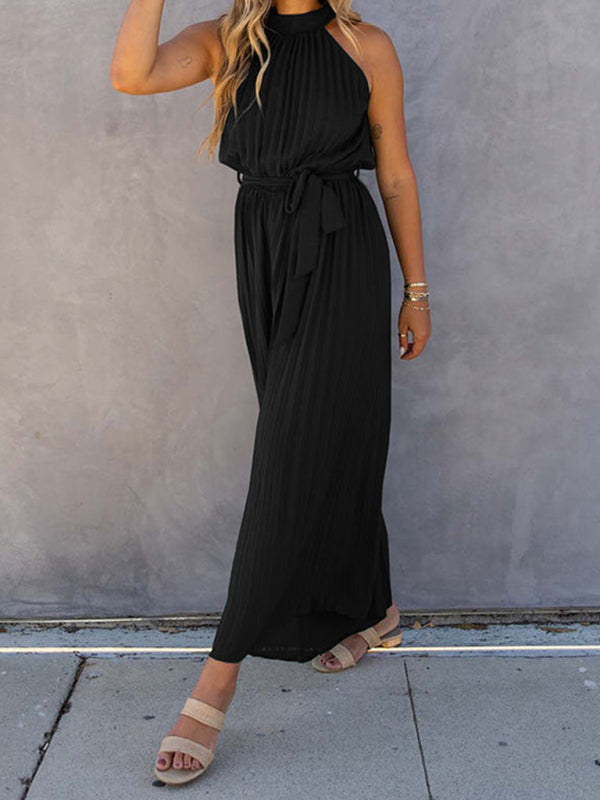 Blue Zone Planet | off-shoulder halter neck pleated jumpsuit BLUE ZONE PLANET