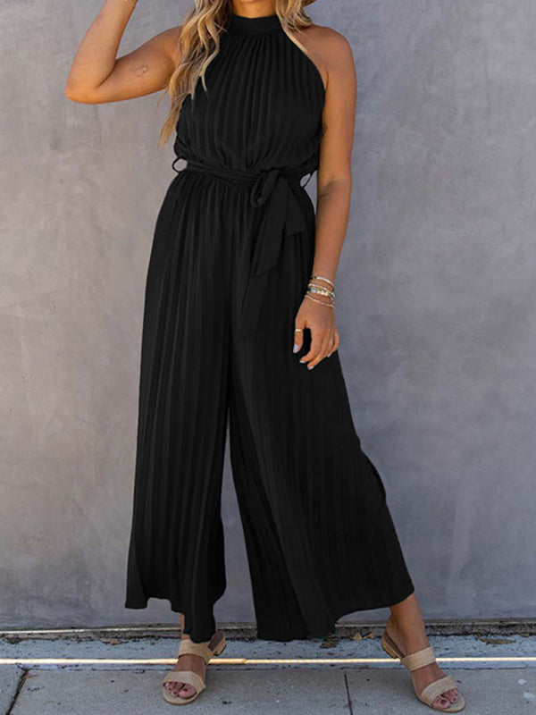 Blue Zone Planet | off-shoulder halter neck pleated jumpsuit BLUE ZONE PLANET