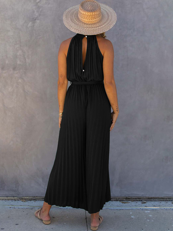 Blue Zone Planet | off-shoulder halter neck pleated jumpsuit BLUE ZONE PLANET