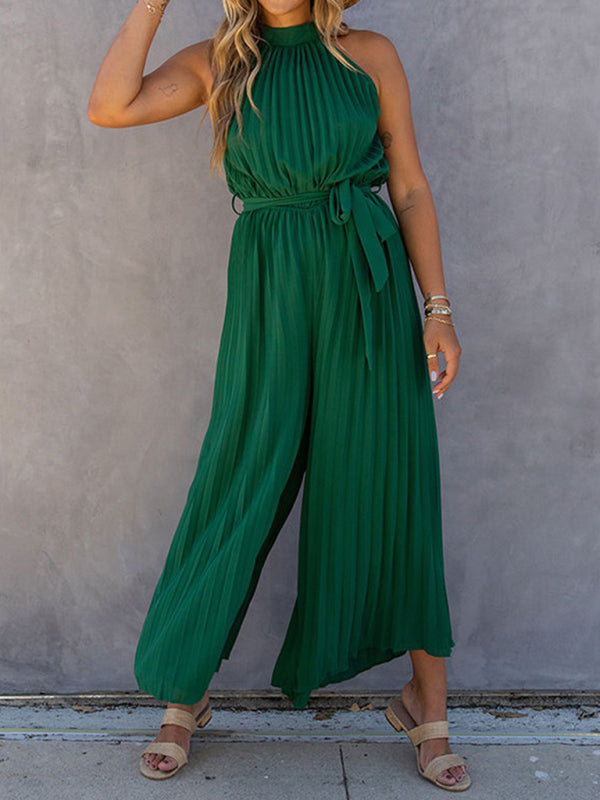 Blue Zone Planet | off-shoulder halter neck pleated jumpsuit BLUE ZONE PLANET