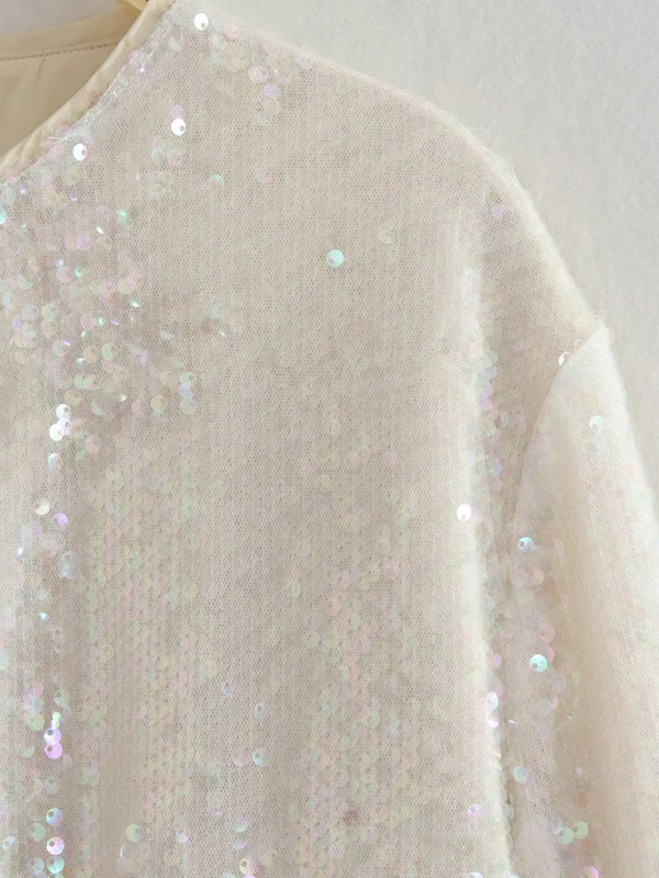 Women's round neck sequined motorcycle bomber jacket tops women's baseball uniform kakaclo