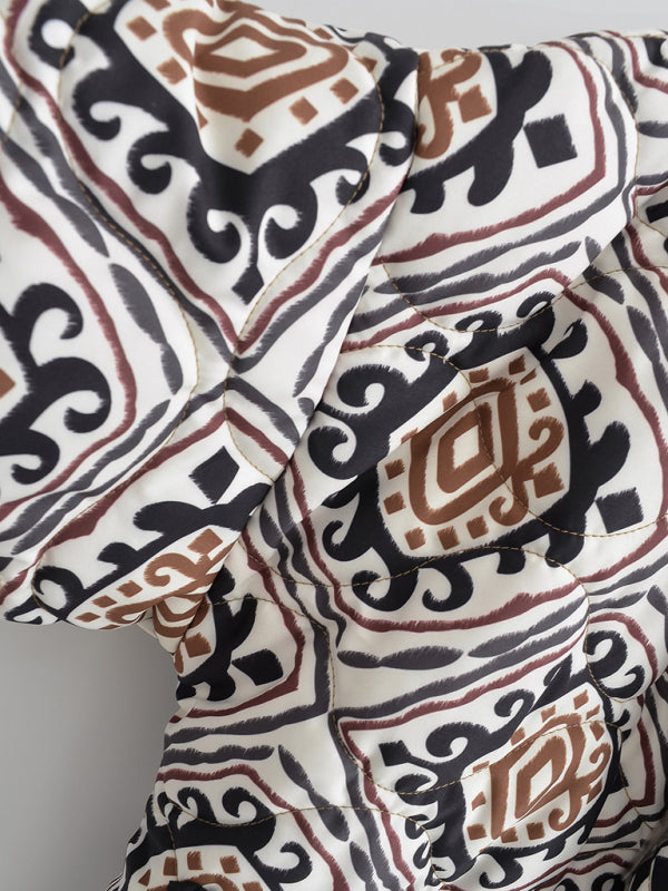 Ava's Quilted Contrasting Color Ethnic Print Stand-Up Collar Cotton Coat BLUE ZONE PLANET