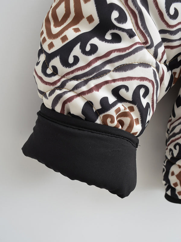 Ava's Quilted Contrasting Color Ethnic Print Stand-Up Collar Cotton Coat BLUE ZONE PLANET