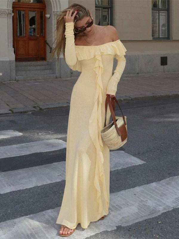 Women's fashionable one-piece neckline slim-fitting high-slit leg-showing long dress BLUE ZONE PLANET