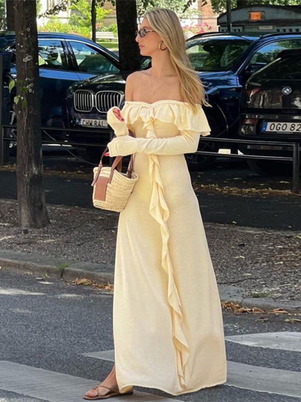 Women's fashionable one-piece neckline slim-fitting high-slit leg-showing long dress BLUE ZONE PLANET