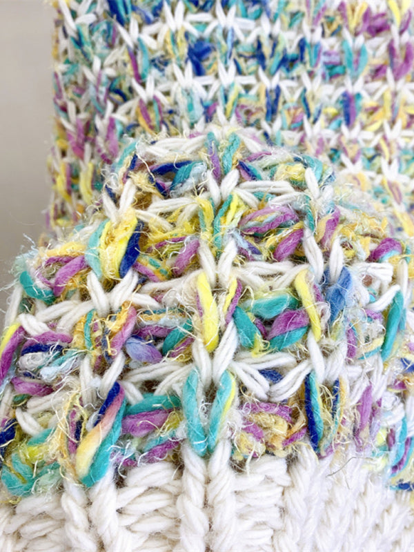 Thick Knitted Colorful Hand-Knitted Sweater Jacket Lazy Style Outer Top kakaclo