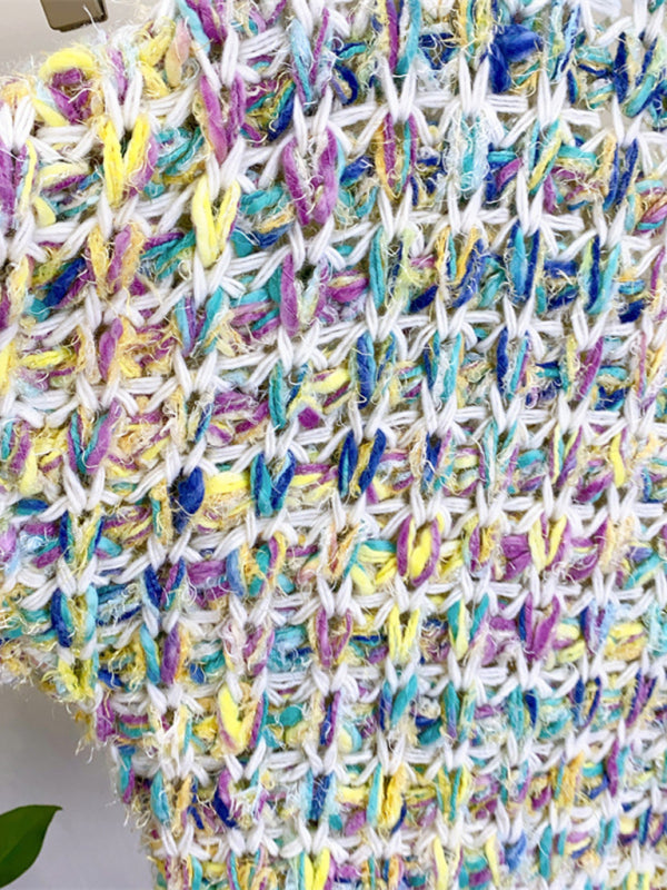 Thick Knitted Colorful Hand-Knitted Sweater Jacket Lazy Style Outer Top kakaclo