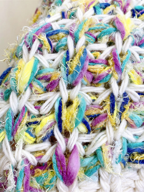 Thick Knitted Colorful Hand-Knitted Sweater Jacket Lazy Style Outer Top kakaclo