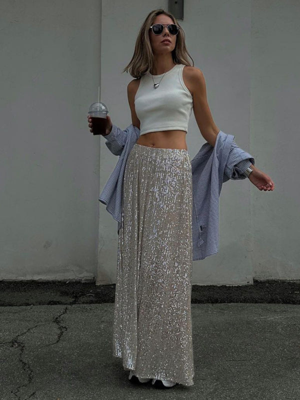 Blue Zone Planet | street long hottie sequined skirt BLUE ZONE PLANET