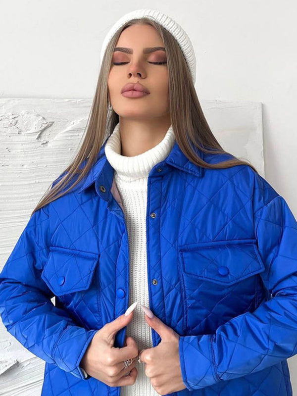 style long buttoned lapel loose warm rhombus cotton jacket kakaclo