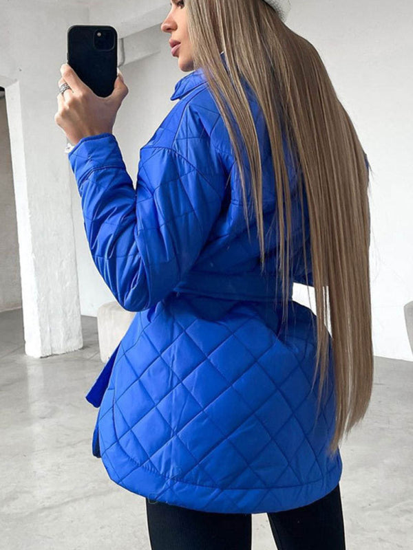 style long buttoned lapel loose warm rhombus cotton jacket kakaclo