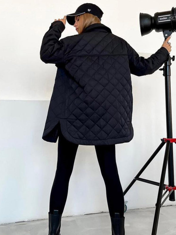 style long buttoned lapel loose warm rhombus cotton jacket kakaclo