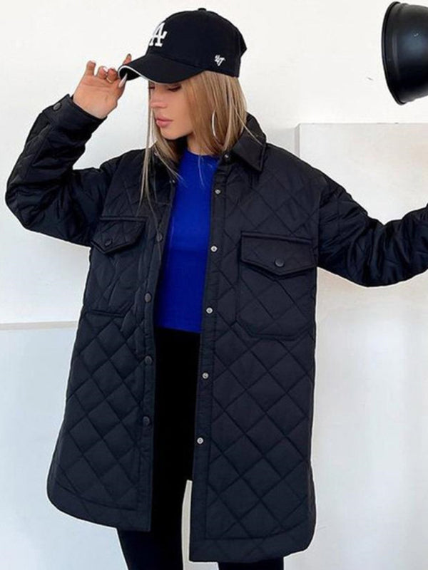 style long buttoned lapel loose warm rhombus cotton jacket kakaclo