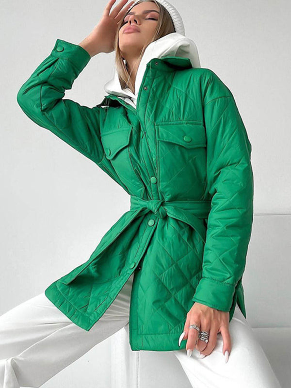 style long buttoned lapel loose warm rhombus cotton jacket kakaclo