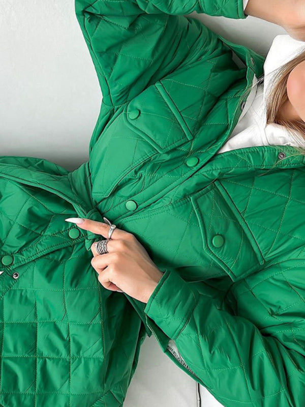 style long buttoned lapel loose warm rhombus cotton jacket kakaclo