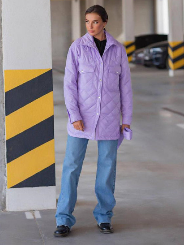 style long buttoned lapel loose warm rhombus cotton jacket kakaclo