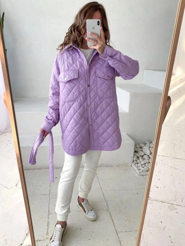style long buttoned lapel loose warm rhombus cotton jacket kakaclo
