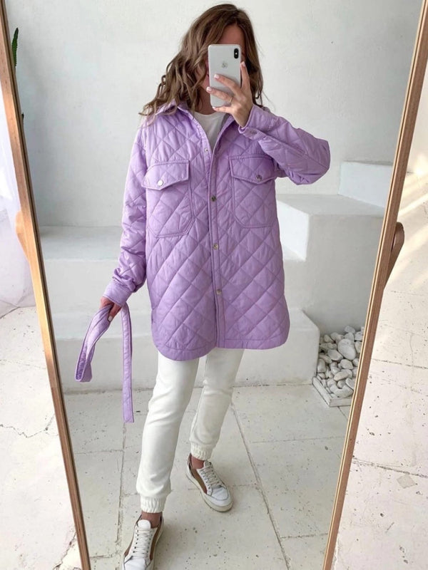style long buttoned lapel loose warm rhombus cotton jacket kakaclo