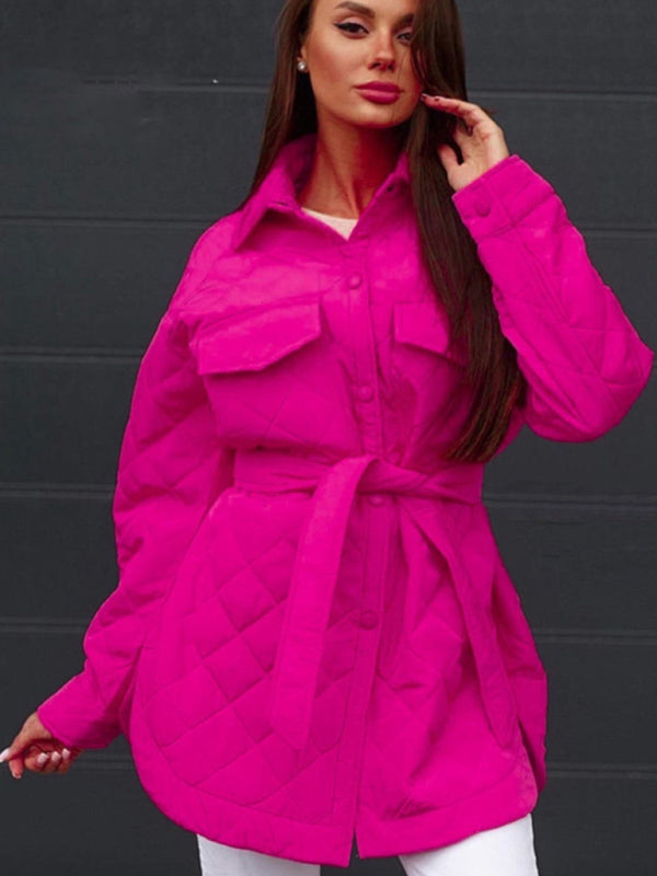 style long buttoned lapel loose warm rhombus cotton jacket kakaclo