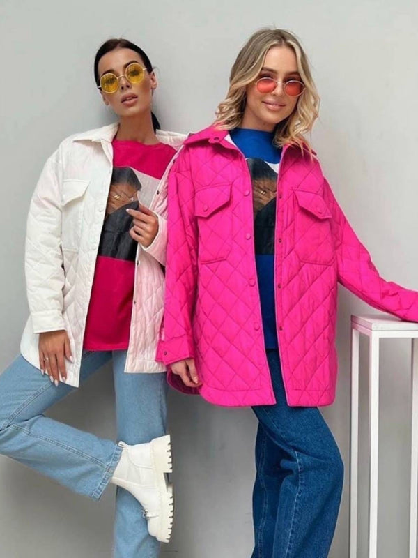 style long buttoned lapel loose warm rhombus cotton jacket kakaclo