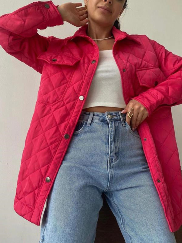 style long buttoned lapel loose warm rhombus cotton jacket kakaclo