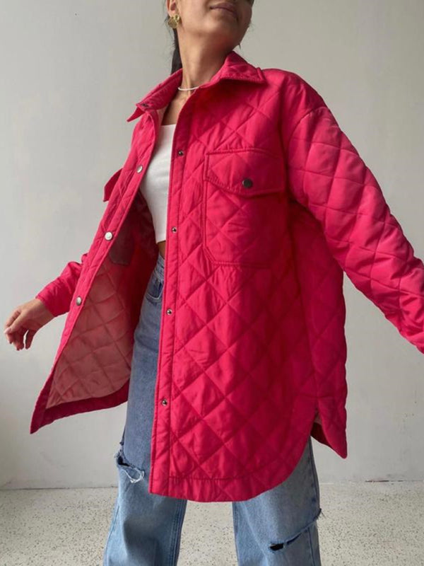 style long buttoned lapel loose warm rhombus cotton jacket kakaclo