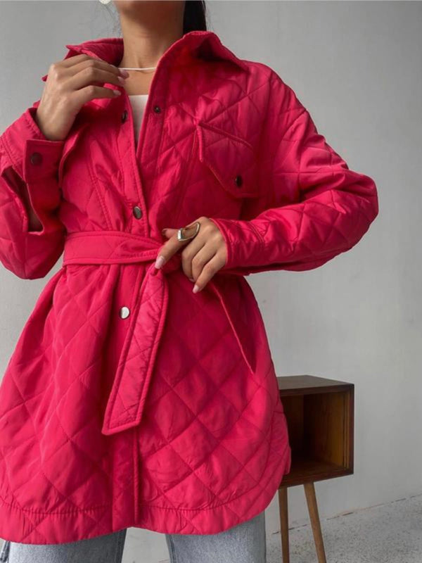 style long buttoned lapel loose warm rhombus cotton jacket kakaclo