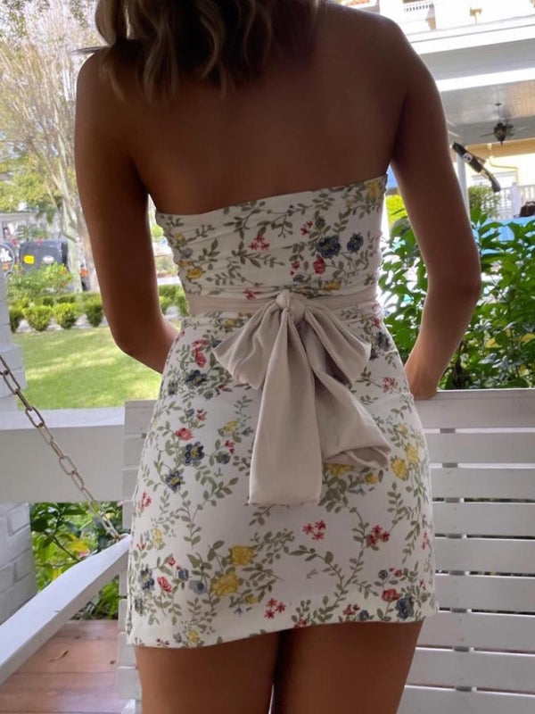 New women's Y2K floral tight hip-hugging fashionable strappy tube top hot dress kakaclo