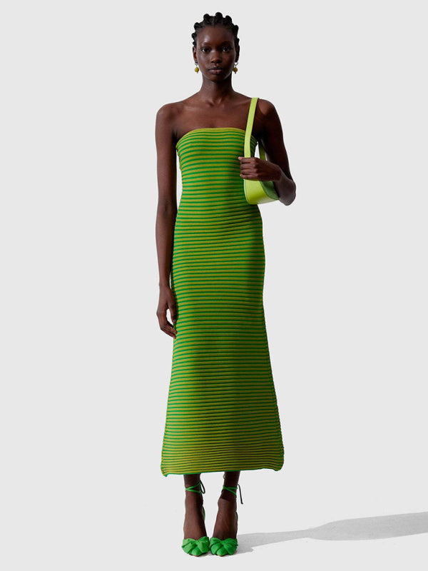 Tube top long knitted striped sexy slim fit hip-hugging dress BLUE ZONE PLANET