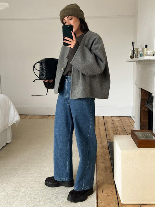 Blue Zone Planet |  Short V-neck single-button cardigan BLUE ZONE PLANET