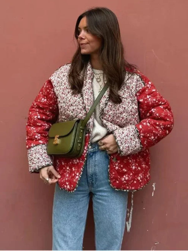Printed Contrast Color Splicing Cotton Jacket kakaclo