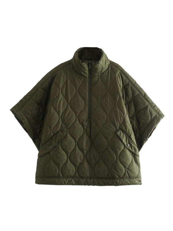 half-zip loose waterproof cape-style cotton half-sleeved diamond check pullover jacket kakaclo