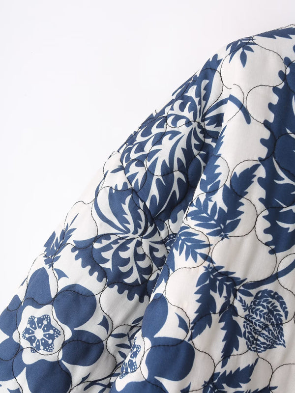 Printed Thick Button Quilted Jacket kakaclo