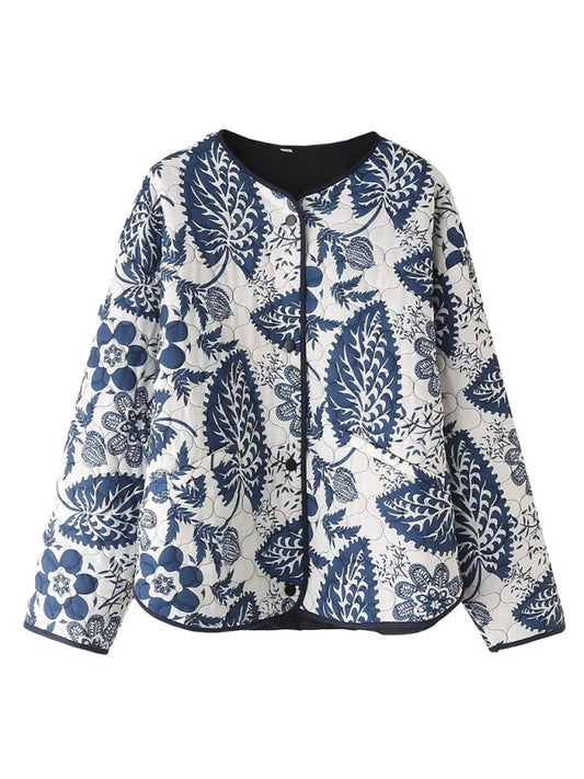 Printed Thick Button Quilted Jacket kakaclo
