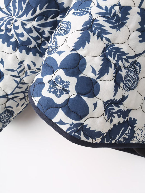 Printed Thick Button Quilted Jacket kakaclo