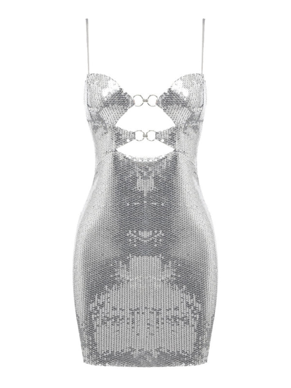 New fashion women's buckle silver sequin suspender skirt dress BLUE ZONE PLANET