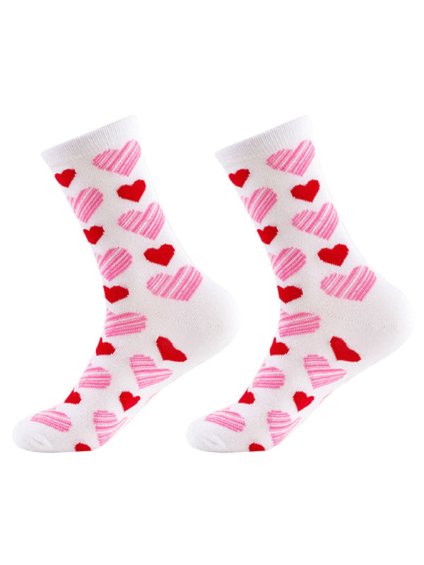 Valentine's Mid-calf Knitted Jacquard Cotton Heart Pattern Socks kakaclo