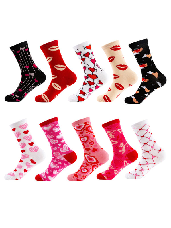 Valentine's Mid-calf Knitted Jacquard Cotton Heart Pattern Socks kakaclo