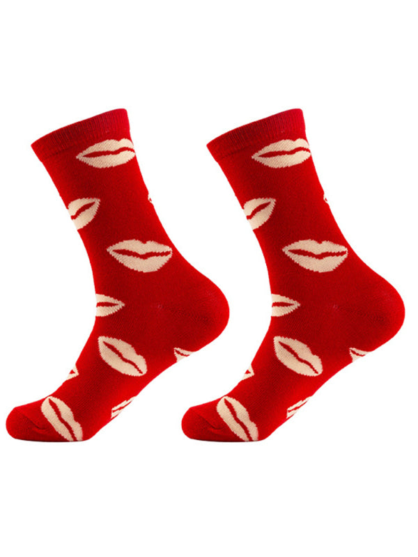 Valentine's Mid-calf Knitted Jacquard Cotton Heart Pattern Socks kakaclo
