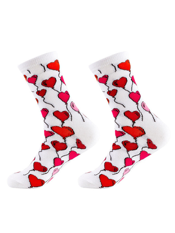 Valentine's Mid-calf Knitted Jacquard Cotton Heart Pattern Socks kakaclo