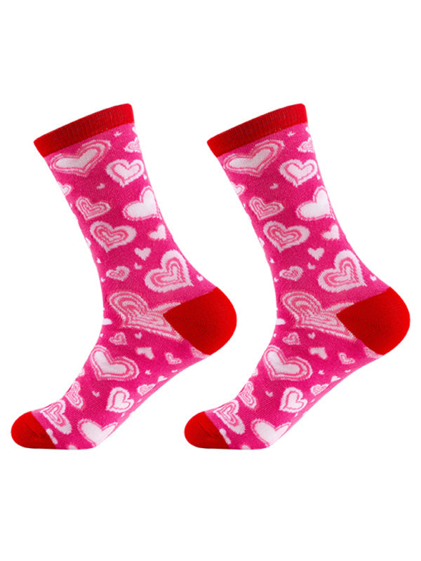 Valentine's Mid-calf Knitted Jacquard Cotton Heart Pattern Socks kakaclo