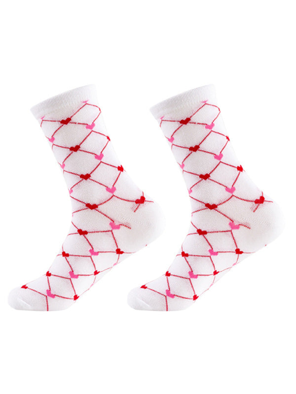 Valentine's Mid-calf Knitted Jacquard Cotton Heart Pattern Socks kakaclo
