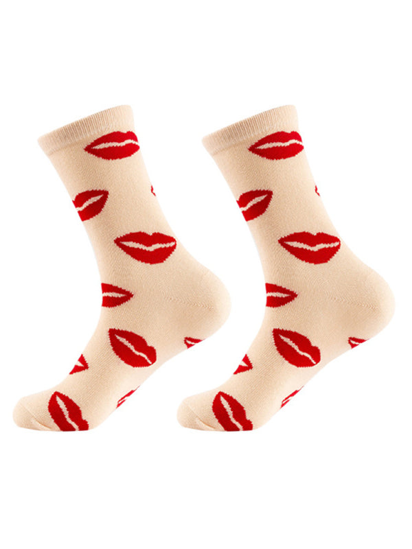 Valentine's Mid-calf Knitted Jacquard Cotton Heart Pattern Socks kakaclo