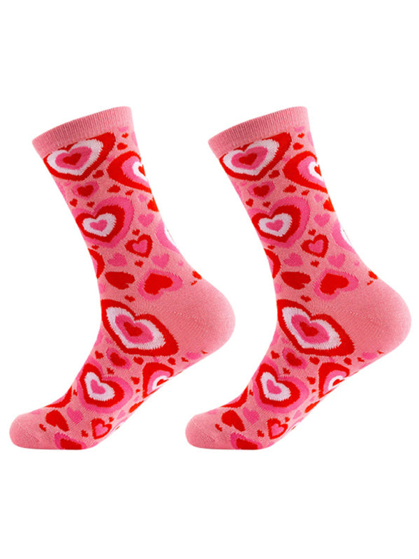 Valentine's Mid-calf Knitted Jacquard Cotton Heart Pattern Socks kakaclo