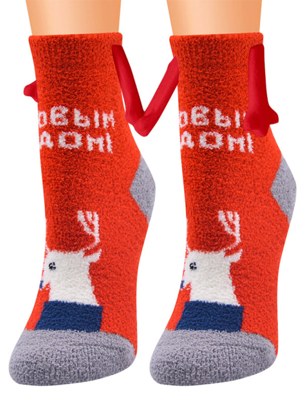 Blue Zone Planet | New Coral Velvet Christmas Socks Autumn and Winter Cotton Stickers Magnet Hand Socks Mid-Tube Socks kakaclo