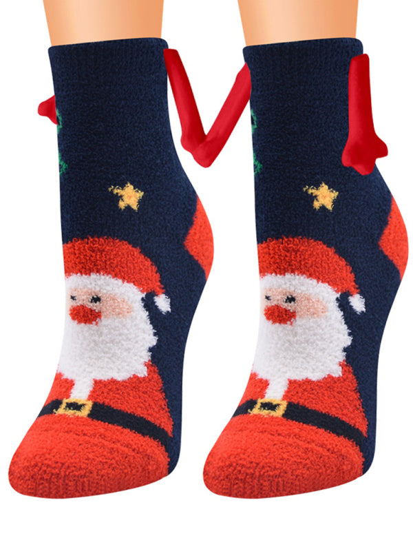 Blue Zone Planet | New Coral Velvet Christmas Socks Autumn and Winter Cotton Stickers Magnet Hand Socks Mid-Tube Socks kakaclo